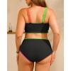 imageWomen Plus Size High Waisted Bikini  Ribbed Two Piece Swimsuit Tummy Control Bathing Suit VWired 2025 SwimwearColorful Black