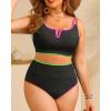imageWomen Plus Size High Waisted Bikini  Ribbed Two Piece Swimsuit Tummy Control Bathing Suit VWired 2025 SwimwearColorful Black
