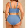 imageWomen Plus Size High Waisted Bikini  Ribbed Two Piece Swimsuit Tummy Control Bathing Suit VWired 2025 SwimwearGray Blue