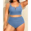 imageWomen Plus Size High Waisted Bikini  Ribbed Two Piece Swimsuit Tummy Control Bathing Suit VWired 2025 SwimwearGray Blue