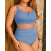 imageWomen Plus Size High Waisted Bikini  Ribbed Two Piece Swimsuit Tummy Control Bathing Suit VWired 2025 SwimwearGray Blue