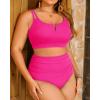 imageWomen Plus Size High Waisted Bikini  Ribbed Two Piece Swimsuit Tummy Control Bathing Suit VWired 2025 SwimwearNeon Pink3