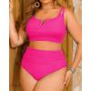 imageWomen Plus Size High Waisted Bikini  Ribbed Two Piece Swimsuit Tummy Control Bathing Suit VWired 2025 SwimwearNeon Pink3