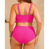 imageWomen Plus Size High Waisted Bikini  Ribbed Two Piece Swimsuit Tummy Control Bathing Suit VWired 2025 SwimwearNeon Pink3