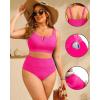 imageWomen Plus Size High Waisted Bikini  Ribbed Two Piece Swimsuit Tummy Control Bathing Suit VWired 2025 SwimwearNeon Pink3