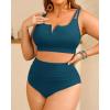 imageWomen Plus Size High Waisted Bikini  Ribbed Two Piece Swimsuit Tummy Control Bathing Suit VWired 2025 SwimwearTeal