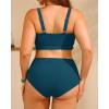 imageWomen Plus Size High Waisted Bikini  Ribbed Two Piece Swimsuit Tummy Control Bathing Suit VWired 2025 SwimwearTeal