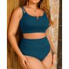 imageWomen Plus Size High Waisted Bikini  Ribbed Two Piece Swimsuit Tummy Control Bathing Suit VWired 2025 SwimwearTeal