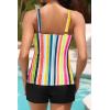 imageWomen Tankini Swimsuit with Shorts  Two Piece Tummy Control Bathing Suit Top with Pockets Boyshorts 2025 SwimwearColorful Striped