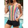 imageWomen Tankini Swimsuit with Shorts  Two Piece Tummy Control Bathing Suit Top with Pockets Boyshorts 2025 SwimwearColorful Striped