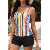 imageWomen Tankini Swimsuit with Shorts  Two Piece Tummy Control Bathing Suit Top with Pockets Boyshorts 2025 SwimwearColorful Striped
