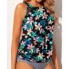 imageWomens High Neck Tankini Top  Blouson Bathing Suit Top Loose Fit Swim Top 2025 Modest Swimsuit Top No BottomBlack  Floral