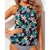 imageWomens High Neck Tankini Top  Blouson Bathing Suit Top Loose Fit Swim Top 2025 Modest Swimsuit Top No BottomBlack  Floral