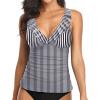imageWomens Underwire Tankini Top Only  Tummy Control Bathing Suit Top Ruffle Swimsuit 2025Black Striped