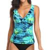 imageWomens Underwire Tankini Top Only  Tummy Control Bathing Suit Top Ruffle Swimsuit 2025Blue Green Leaves