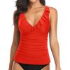 imageWomens Underwire Tankini Top Only  Tummy Control Bathing Suit Top Ruffle Swimsuit 2025Red