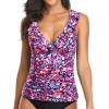 imageYonique Womens Tankini Top Only Tummy Control Bathing Suit Top Ruffle Swimsuit Top V Neck Swim Tank Top No BottomPink Floral