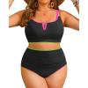 imageWomen Plus Size High Waisted Bikini  Ribbed Two Piece Swimsuit Tummy Control Bathing Suit VWired 2025 SwimwearColorful Black