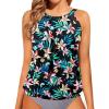 imageWomens High Neck Tankini Top  Blouson Bathing Suit Top Loose Fit Swim Top 2025 Modest Swimsuit Top No BottomBlack  Floral