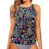 imageWomens High Neck Tankini Top  Blouson Bathing Suit Top Loose Fit Swim Top 2025 Modest Swimsuit Top No BottomColorful Paisley