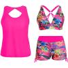 imageYonique 3 Piece Tankini Swimsuits for Women Swim Tank Top Bathing Suits with Boy Shorts and Bra Athletic SwimwearPink Floral