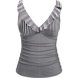 imageWomens Underwire Tankini Top Only  Tummy Control Bathing Suit Top Ruffle Swimsuit 2025Black Striped