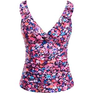 imageYonique Womens Tankini Top Only Tummy Control Bathing Suit Top Ruffle Swimsuit Top V Neck Swim Tank Top No BottomPink Floral