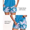 imageWomen Tankini Swimsuit with Shorts  Tummy Control Two Piece Bathing Suit 2025 Swimwear with Sporty PocketsBlue Floral