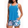 imageWomen Tankini Swimsuit with Shorts  Tummy Control Two Piece Bathing Suit 2025 Swimwear with Sporty PocketsBlue Floral