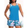 imageWomen Tankini Swimsuit with Shorts  Tummy Control Two Piece Bathing Suit 2025 Swimwear with Sporty PocketsBlue Floral