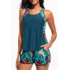 imageWomen Tankini Swimsuit with Shorts  Tummy Control Two Piece Bathing Suit 2025 Swimwear with Sporty PocketsColorful Leaves