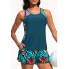 imageWomen Tankini Swimsuit with Shorts  Tummy Control Two Piece Bathing Suit 2025 Swimwear with Sporty PocketsColorful Leaves