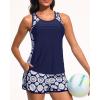 imageWomen Tankini Swimsuit with Shorts  Tummy Control Two Piece Bathing Suit 2025 Swimwear with Sporty PocketsNavy Geometric