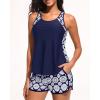 imageWomen Tankini Swimsuit with Shorts  Tummy Control Two Piece Bathing Suit 2025 Swimwear with Sporty PocketsNavy Geometric