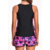 imageWomen Tankini Swimsuit with Shorts  Tummy Control Two Piece Bathing Suit 2025 Swimwear with Sporty PocketsPink Palm