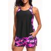 imageWomen Tankini Swimsuit with Shorts  Tummy Control Two Piece Bathing Suit 2025 Swimwear with Sporty PocketsPink Palm