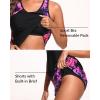 imageWomen Tankini Swimsuit with Shorts  Tummy Control Two Piece Bathing Suit 2025 Swimwear with Sporty PocketsPink Palm