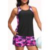 imageWomen Tankini Swimsuit with Shorts  Tummy Control Two Piece Bathing Suit 2025 Swimwear with Sporty PocketsPink Palm