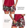 imageWomen Tankini Swimsuit with Shorts  Tummy Control Two Piece Bathing Suit 2025 Swimwear with Sporty PocketsRed Floral
