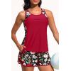 imageWomen Tankini Swimsuit with Shorts  Tummy Control Two Piece Bathing Suit 2025 Swimwear with Sporty PocketsRed Floral