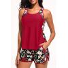 imageWomen Tankini Swimsuit with Shorts  Tummy Control Two Piece Bathing Suit 2025 Swimwear with Sporty PocketsRed Floral