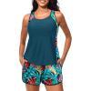 imageWomen Tankini Swimsuit with Shorts  Tummy Control Two Piece Bathing Suit 2025 Swimwear with Sporty PocketsColorful Leaves