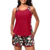imageWomen Tankini Swimsuit with Shorts  Tummy Control Two Piece Bathing Suit 2025 Swimwear with Sporty PocketsRed Floral