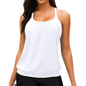 imageYonique Modest Tankini Tops for Women  Loose Fit Swim Tops No BottomWhite