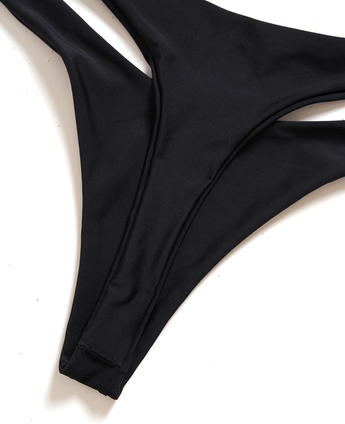 imageWomens Thong High Cut Swimsuit Bottom  Bikini Bathing Suit Bottom OnlyBlack