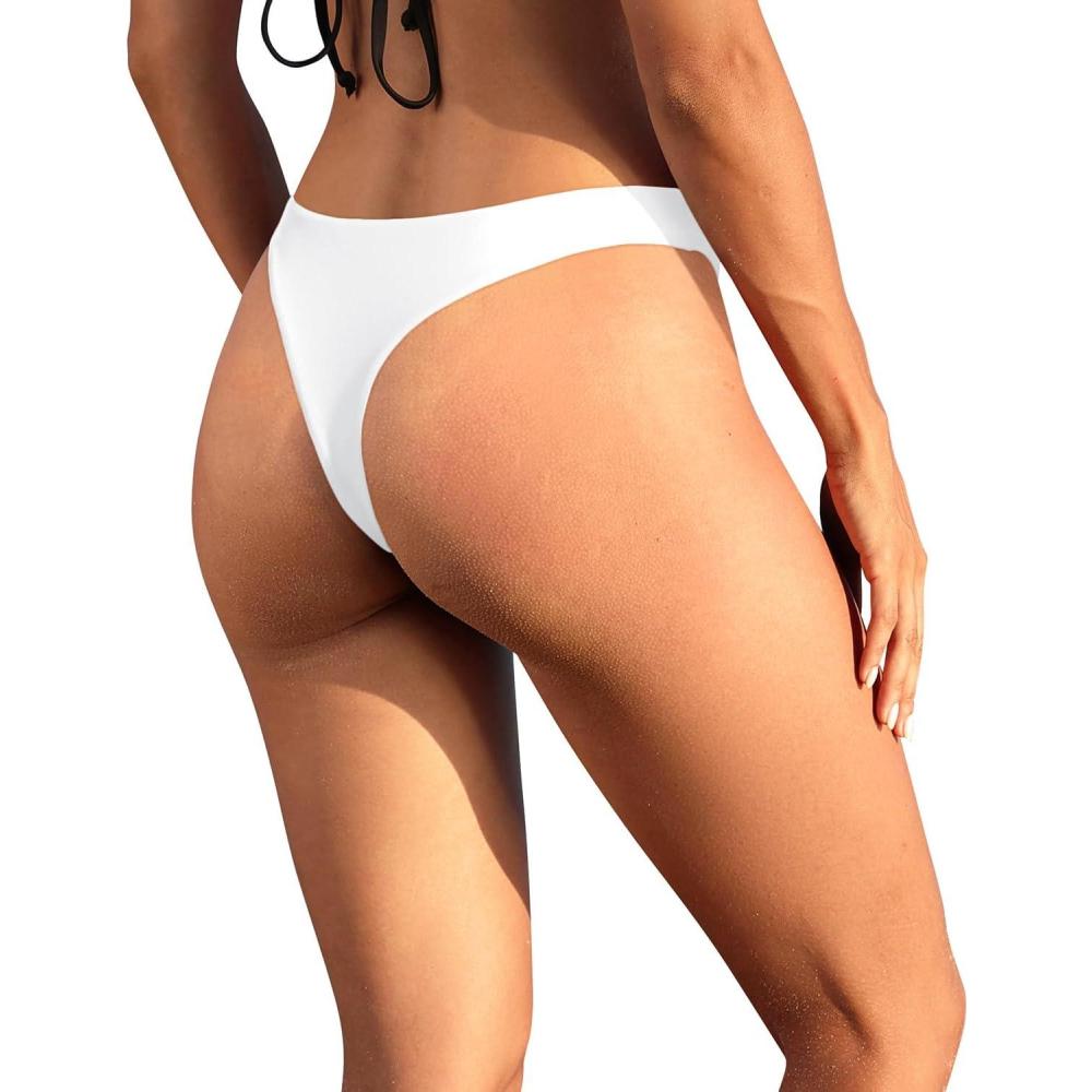 imageWomens Thong High Cut Swimsuit Bottom  Bikini Bathing Suit Bottom OnlyWhite