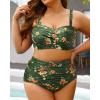 imageYonique Women Plus Size Two Piece Swimsuits High Waisted Bathing Suits Bandeau Bikini Tummy Control SwimwearGreen Floral