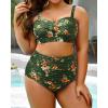 imageYonique Women Plus Size Two Piece Swimsuits High Waisted Bathing Suits Bandeau Bikini Tummy Control SwimwearGreen Floral