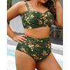 imageYonique Women Plus Size Two Piece Swimsuits High Waisted Bathing Suits Bandeau Bikini Tummy Control SwimwearGreen Floral