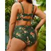 imageYonique Women Plus Size Two Piece Swimsuits High Waisted Bathing Suits Bandeau Bikini Tummy Control SwimwearGreen Floral
